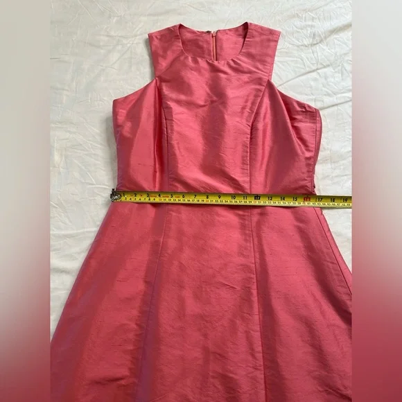 Elda De La Rosa Haute Couture Pink Shantung Silk Sleeveless A-Line Midi Dress L - Picture 10 of 11